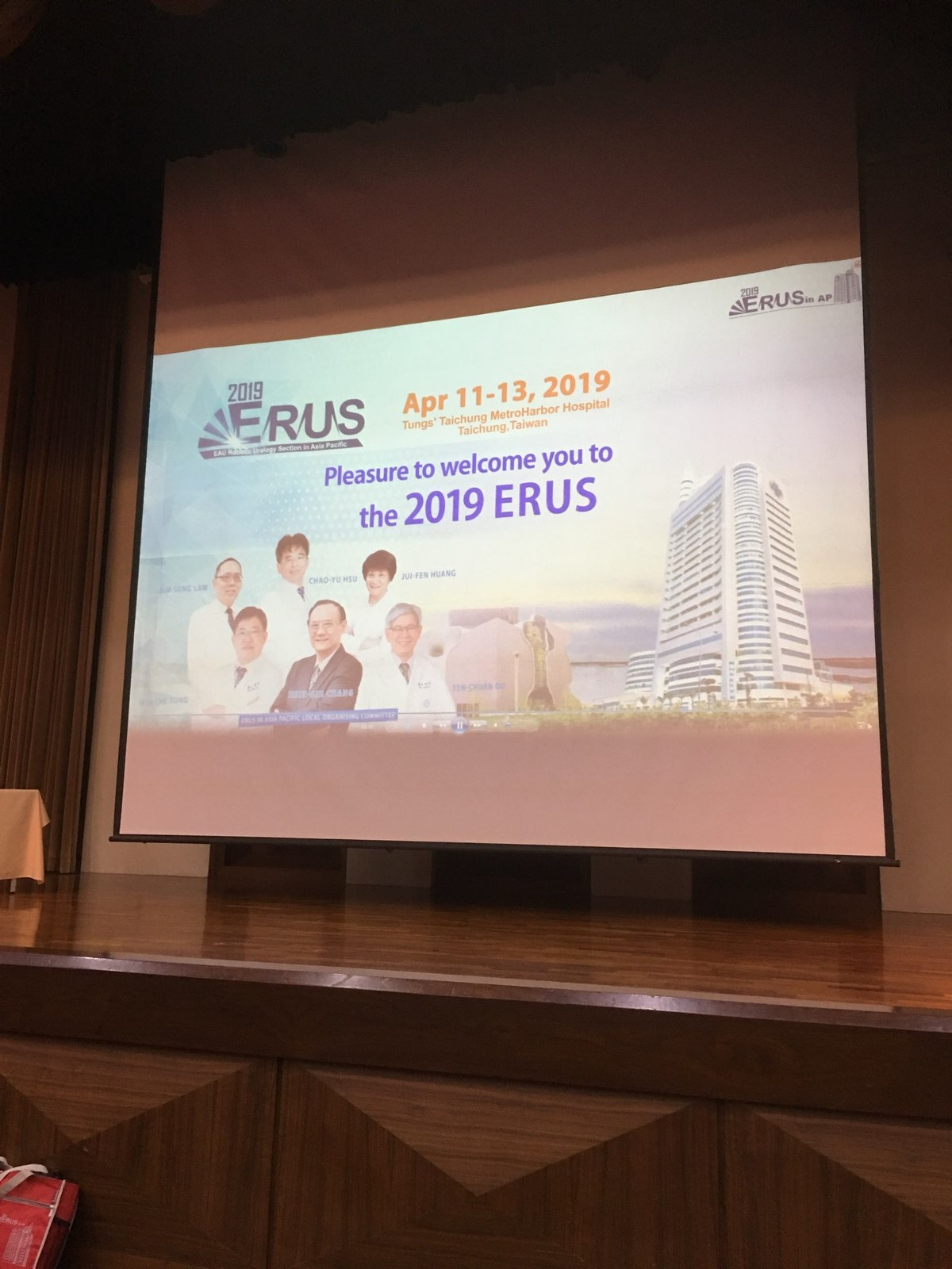 Welcome slide for the 2019 ERUS in Asia Pacific symposium in Taichung, Taiwan