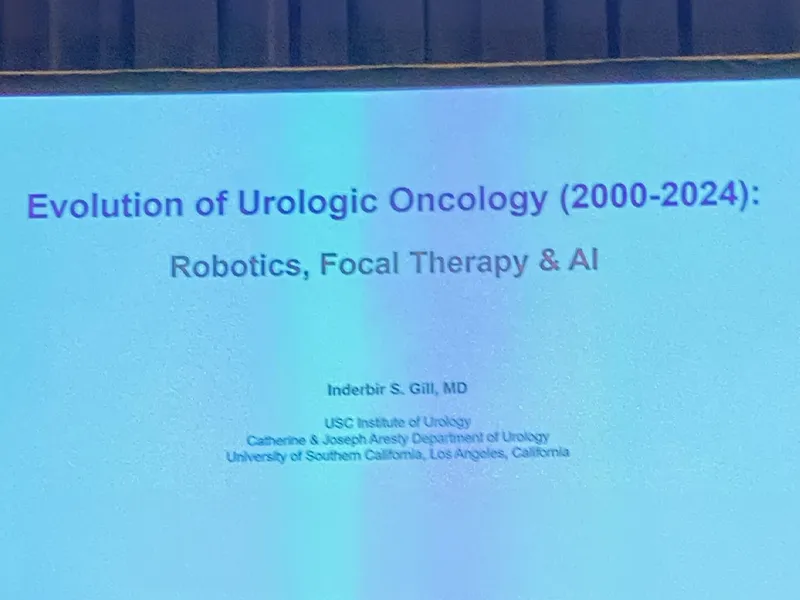 Opening keynote slide at the Surgical Robotics and Innovation Summit 2024 in Sydney - 'Evolution of Urologic Oncology (2000-2024): Robotics, Focal Therapy & AI', presented by Prof Inderbir S. Gill (USC Institute of Urology)
